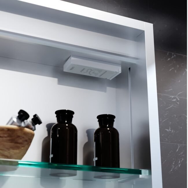 LED 500 x 700mm Mirror Cabinet Storage Bathroom Cupboard with Shaving Socket - Image 5