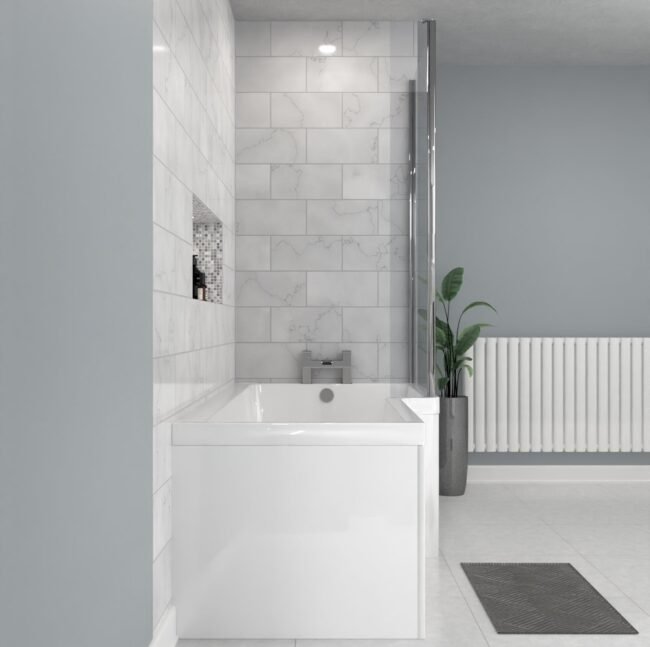 1700 x 850mm Right Hand L Shaped Shower Bath With Front End Panel & Hinged Shower Screen - Image 6