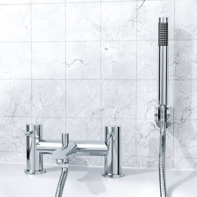 Kyic Modern Bridge Deck Mounted Bath Filler Shower Mixer Tap With Handheld Kit - Image 2
