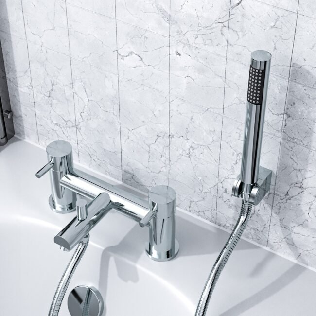 Kyic Modern Bridge Deck Mounted Bath Filler Shower Mixer Tap With Handheld Kit - Image 4