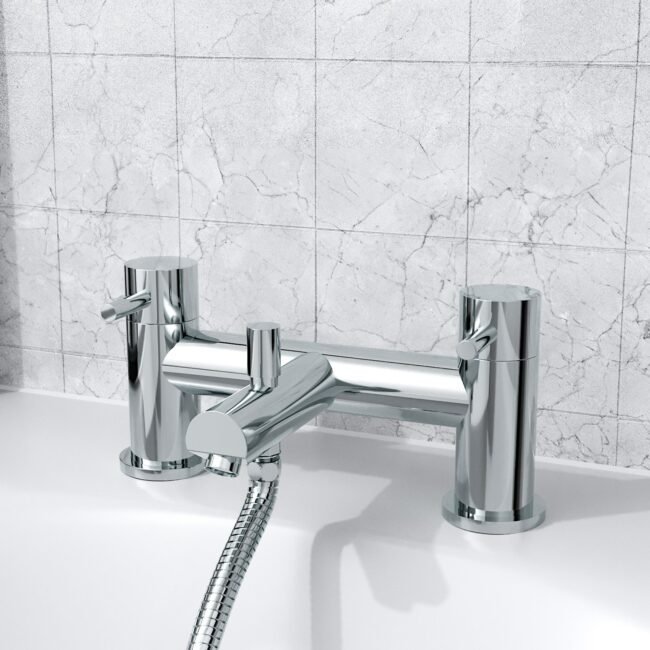 Kyic Modern Bridge Deck Mounted Bath Filler Shower Mixer Tap With Handheld Kit - Image 6