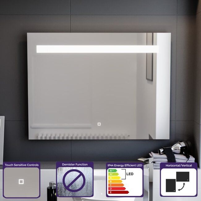 Lawerence Bar LED 800mm x 600mm Straight Corner Bathroom Mirror - Image 2