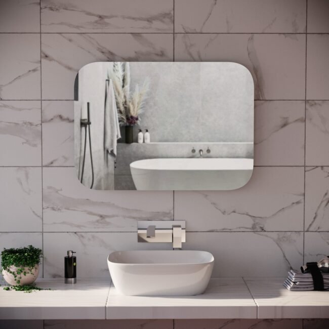 Motion Sensor Bathroom LED Mirror Rectangular Round Edge Shaver Socket Demister 600 x 800mm - Image 3