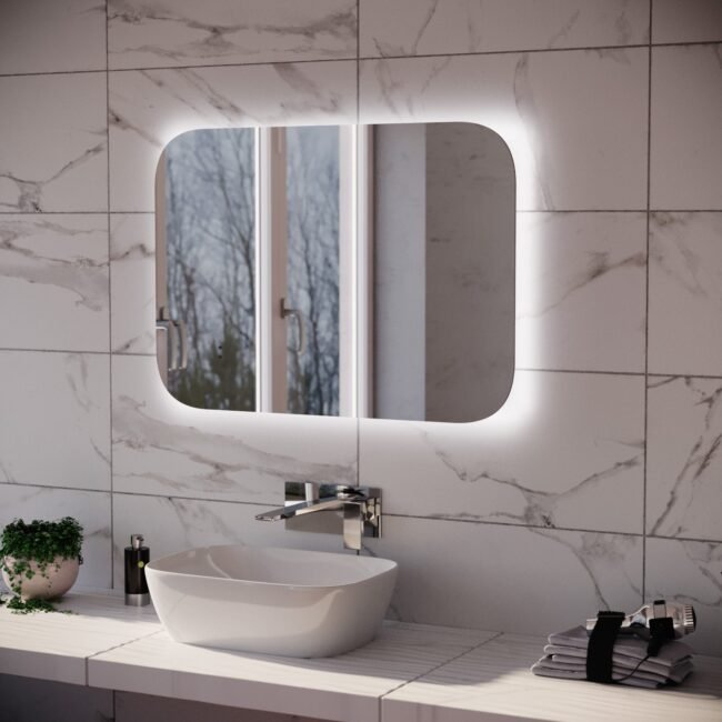 Motion Sensor Bathroom LED Mirror Rectangular Round Edge Shaver Socket Demister 600 x 800mm - Image 4