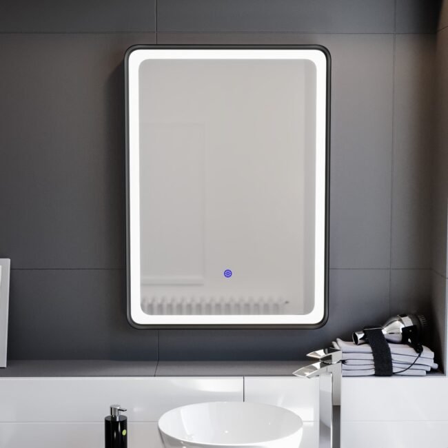 Herley Touch Sensor Bathroom LED Mirror Demister 500x700mm Matte Black - Image 4