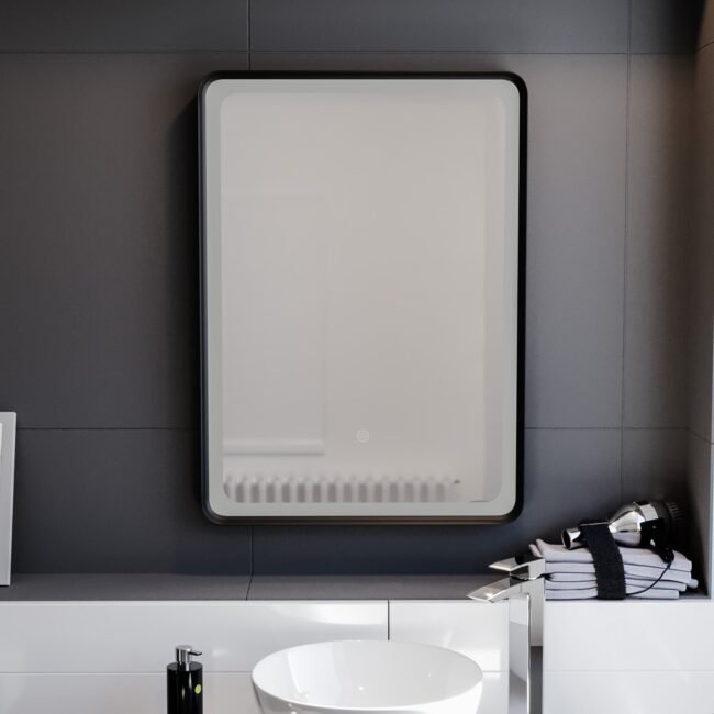 Herley Touch Sensor Bathroom LED Mirror Demister 500x700mm Matte Black - Image 5