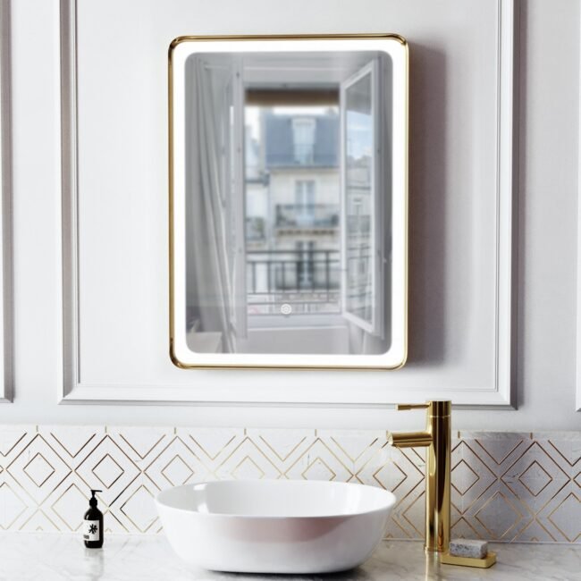 Herley Bathroom LED Mirror Demister Touch Sensor 500 x 700mm Brushed Brass - Image 2