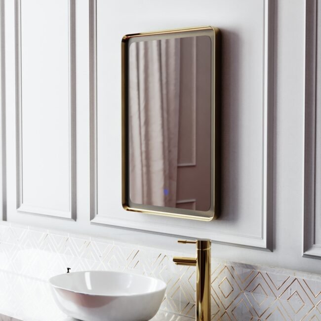 Herley Bathroom LED Mirror Demister Touch Sensor 500 x 700mm Brushed Brass - Image 4