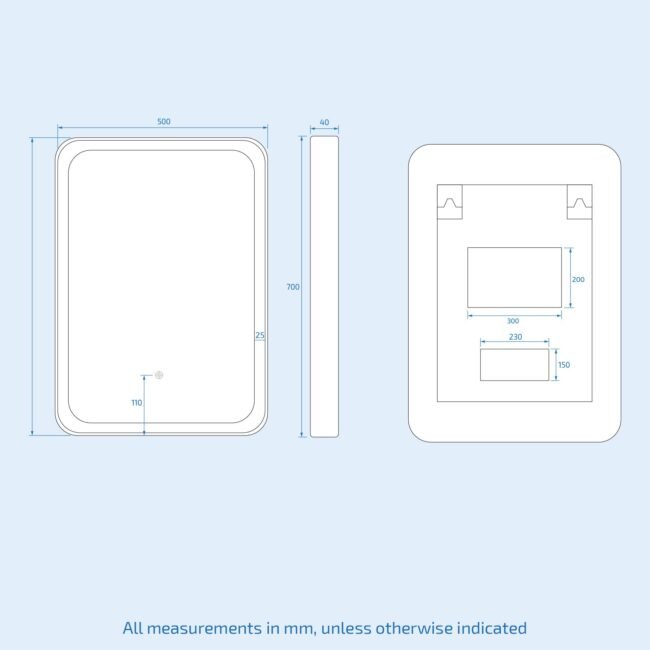 Herley Bathroom LED Mirror Demister Touch Sensor 500 x 700mm Brushed Brass - Image 8