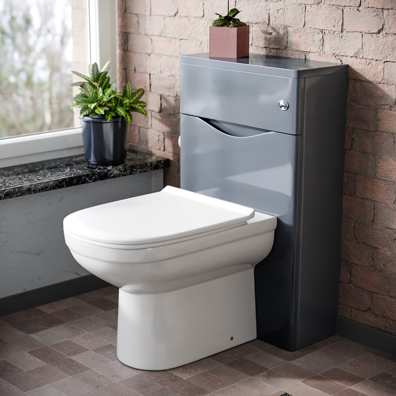 Merton Grey Modern Back To Wall Toilet Pan and WC Unit Soft Close Seat