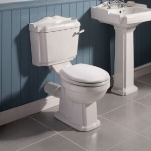 Alexandra Legend White Close Coupled Pan. Cistern & Seat with Flush Handle
