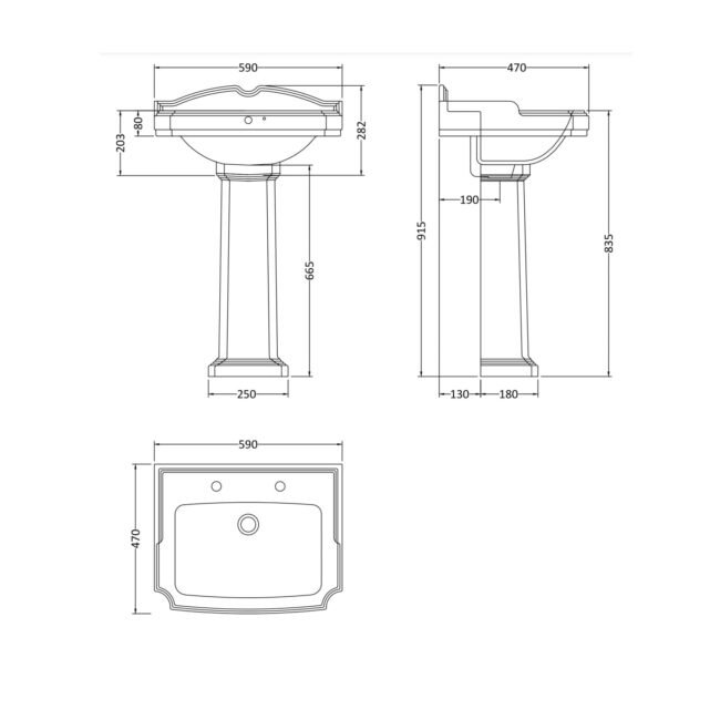 Legend Traditional Bathroom Suite - Toilet and Basin Full Pedestal 2 Tap Holes - Image 5