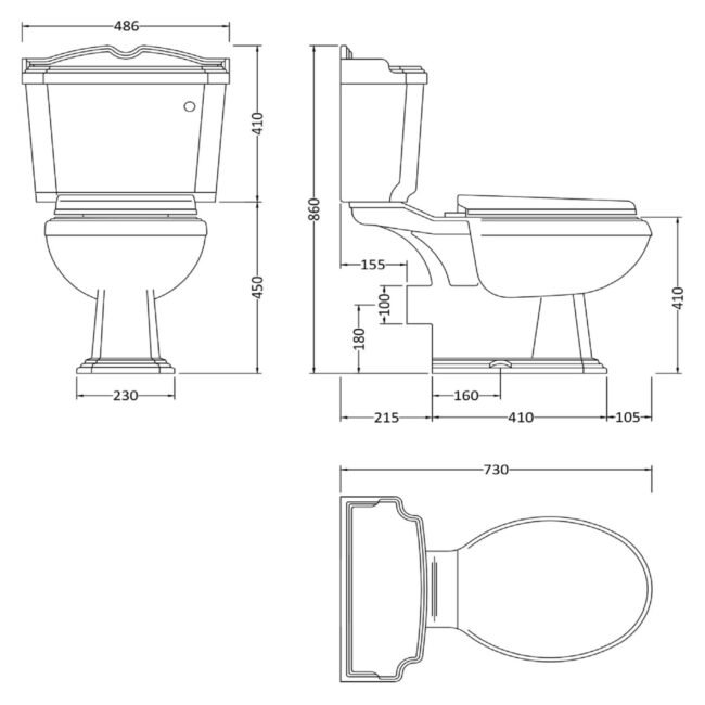 Legend Traditional Bathroom Suite - Toilet and Basin Full Pedestal 2 Tap Holes - Image 4