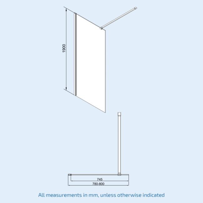 Brushed Brass 800mm Screen 8mm Tempered Glass With 300mm Flipper Panel - Image 7