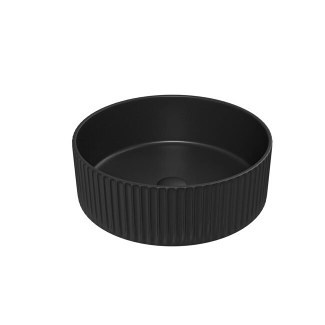 360mm Fluted Round Countertop Sink Matte Black - Image 5