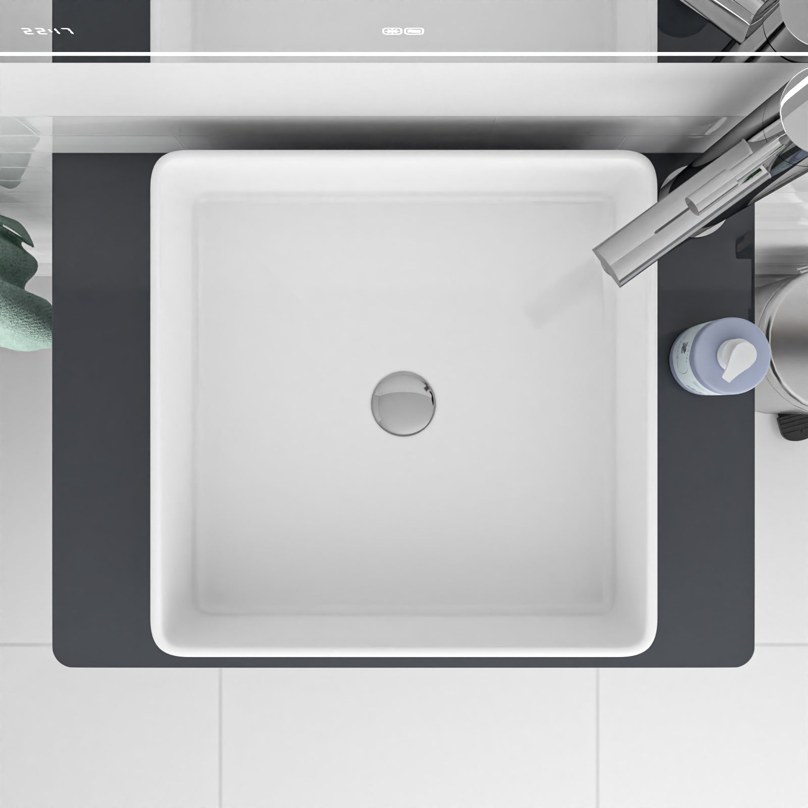 370mm Fluted Square Countertop Sink Gloss White - Image 4