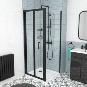 Black 900mm Bi-fold Shower Door. 760mm Side Panel Tempered Glass