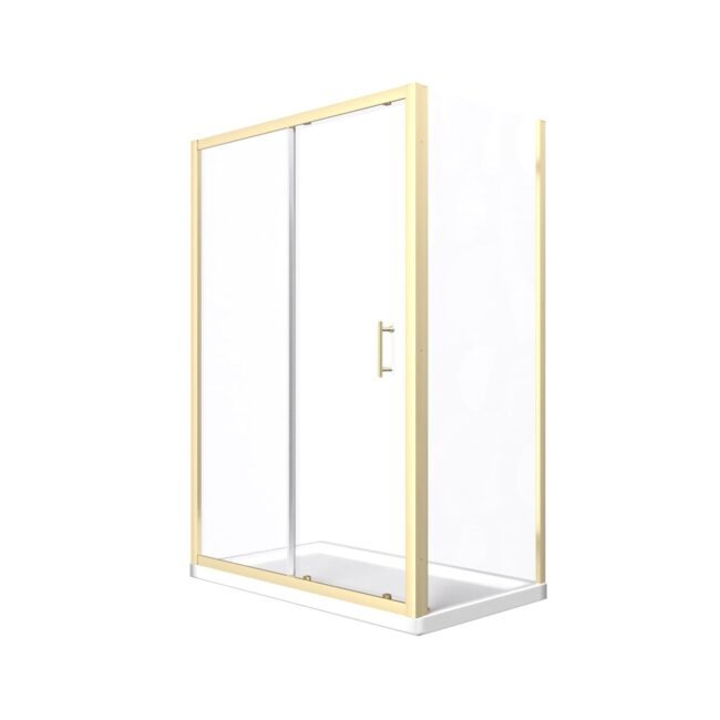 Manga 1100 x 900mm Shower Enclosure Sliding Door. Panel & Tray Brushed Brass - Image 7