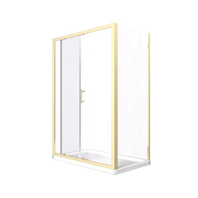Manga 1100 x 900mm Shower Enclosure Sliding Door. Panel & Tray Brushed Brass - Image 8