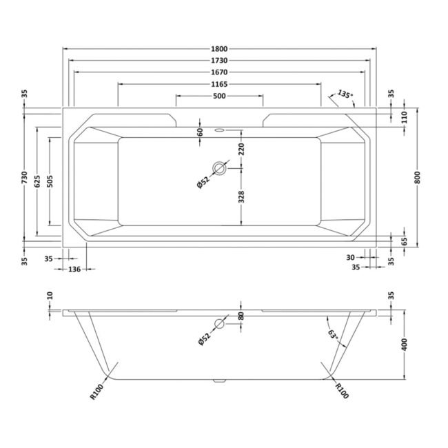 Ascott 1800mm Square White Double Ended Bath Acrylic - Image 3