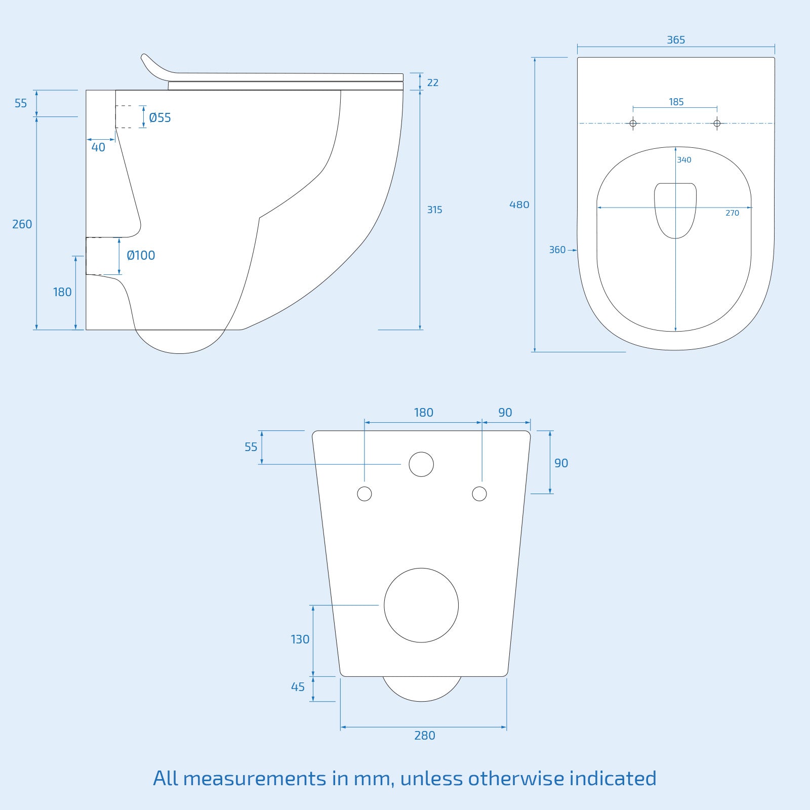 Walmley Rimless Wall Hung Toilet Pan with Framed Cistern - Image 4