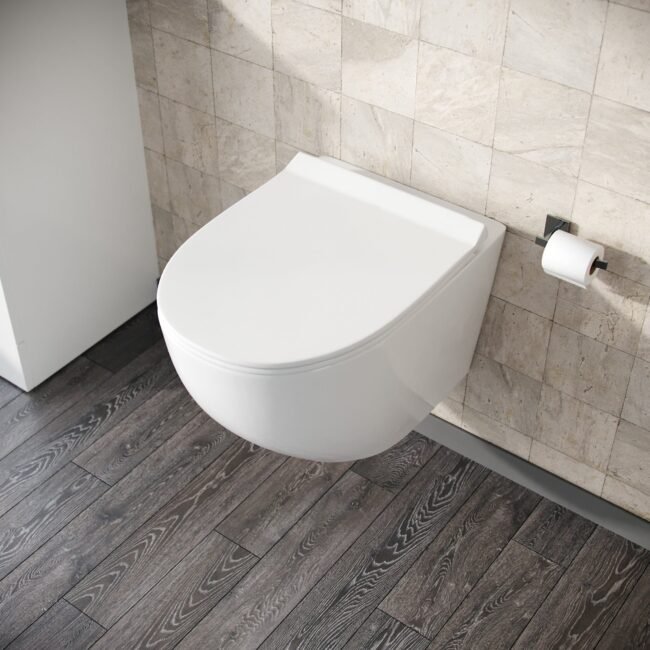 White Modern Round WH Toilet Concealed Frame & Round Button Flush Plate - Image 2