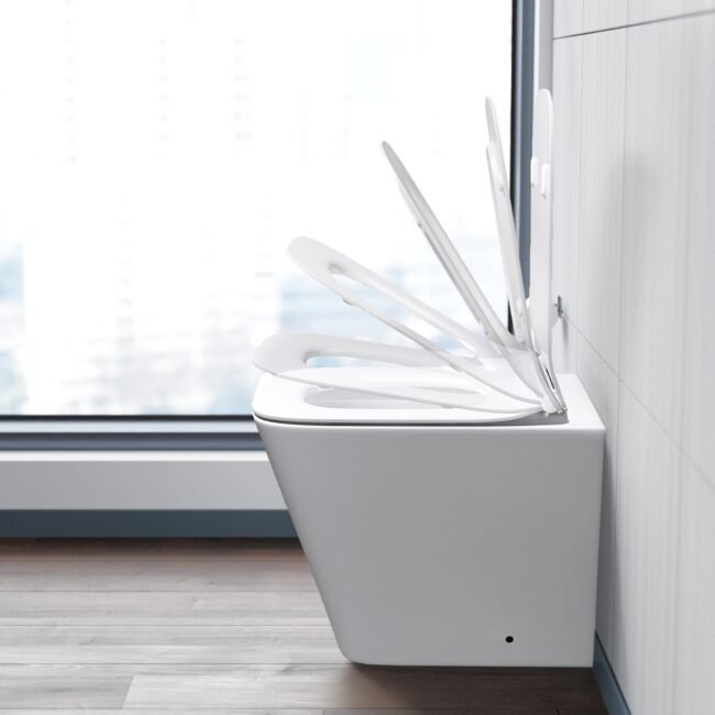 Inton Square Back To Wall Rimless Toilet Pan With Soft Close Seat + WRAS Approved Concealed Cistern - Image 9