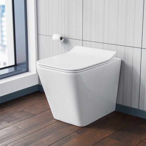 Inton Square Back To Wall Rimless Toilet Pan With Soft Close Seat + WRAS Approved Concealed Cistern