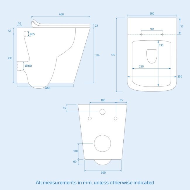Inton Rimless Wall Hung Toilet Pan + Soft Close Toilet Seat - Image 7