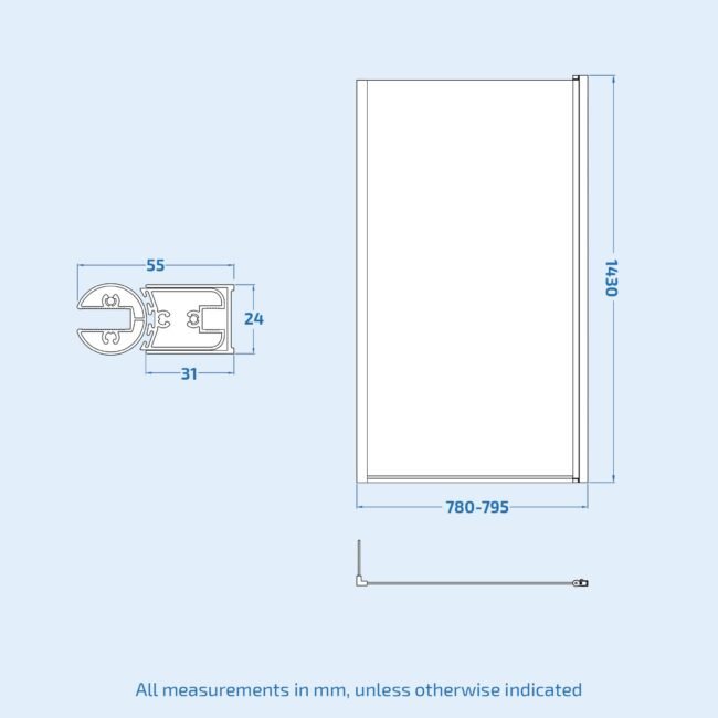 1700 x 850mm Right Hand L Shaped Shower Bath With Front End Panel & Hinged Shower Screen - Image 7