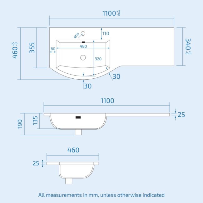 Dene 1100mm Left Hand Sink White Combination Vanity Unit with BTW Toilet - Image 6