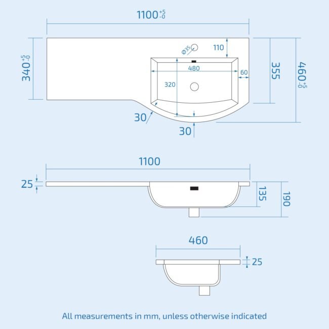 Dene White 1100 mm Right Hand Side Sink Combination Vanity Unit With Rimless Toilet - Image 7