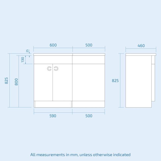Dene 1100mm Left Hand Sink White Combination Vanity Unit with BTW Toilet - Image 7