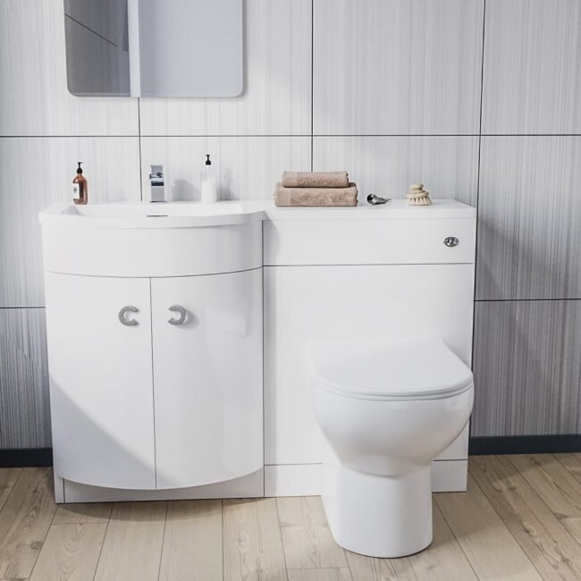 Dene 1100mm Left Hand Sink White Combination Vanity Unit with BTW Toilet - Image 2