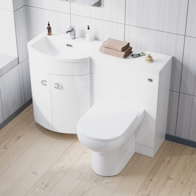Dene 1100mm Left Hand Sink White Combination Vanity Unit with BTW Toilet - Image 3