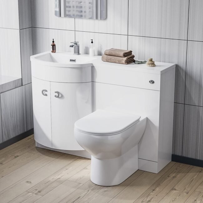 Dene 1100mm Left Hand Sink White Combination Vanity Unit with BTW Toilet