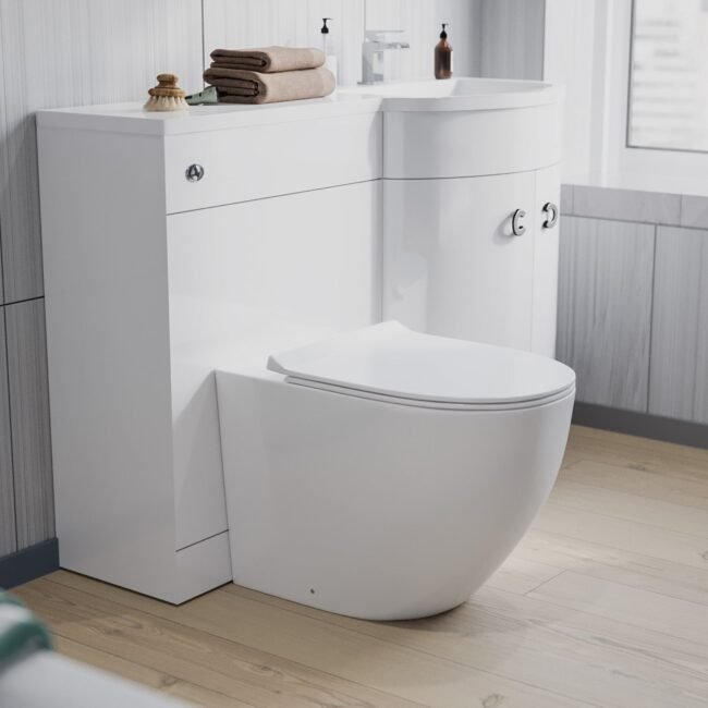 Dene White 1100 mm Right Hand Side Sink Combination Vanity Unit With Rimless Toilet - Image 4