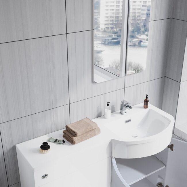 Dene White 1100 mm Right Hand Side Sink Combination Vanity Unit With Rimless Toilet - Image 5