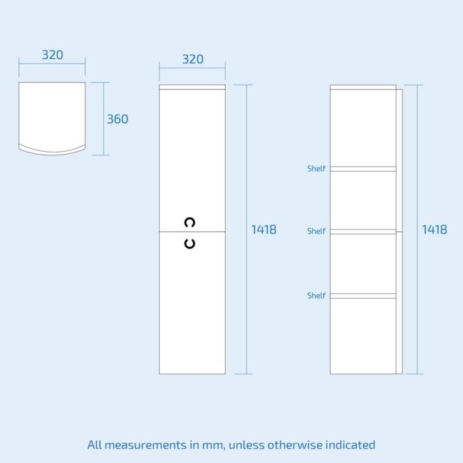 Dene 1400 mm Bathroom Wall Hung Cabinet Storage Tall Shelf Furniture Steel Grey - Image 6