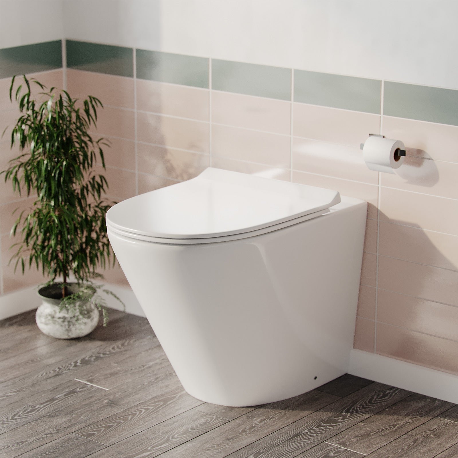 Eddy Modern Cloakroom BTW WC Curved Rimless Toilet and Soft Close Seat