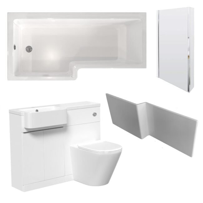 Bretford LH Basin Black Handle WC Unit BTW Toilet L-Shaped Bath & Panel Screen - Image 2