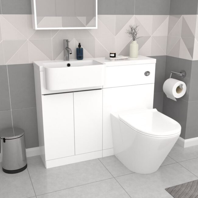 Bretford LH Basin Black Handle WC Unit BTW Toilet L-Shaped Bath & Panel Screen - Image 5
