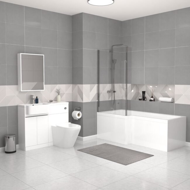 Bretford LH Basin Black Handle WC Unit BTW Toilet L-Shaped Bath & Panel Screen