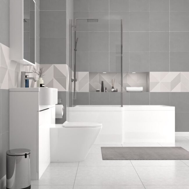 Bretford LH Basin Black Handle WC Unit BTW Toilet L-Shaped Bath & Panel Screen - Image 8