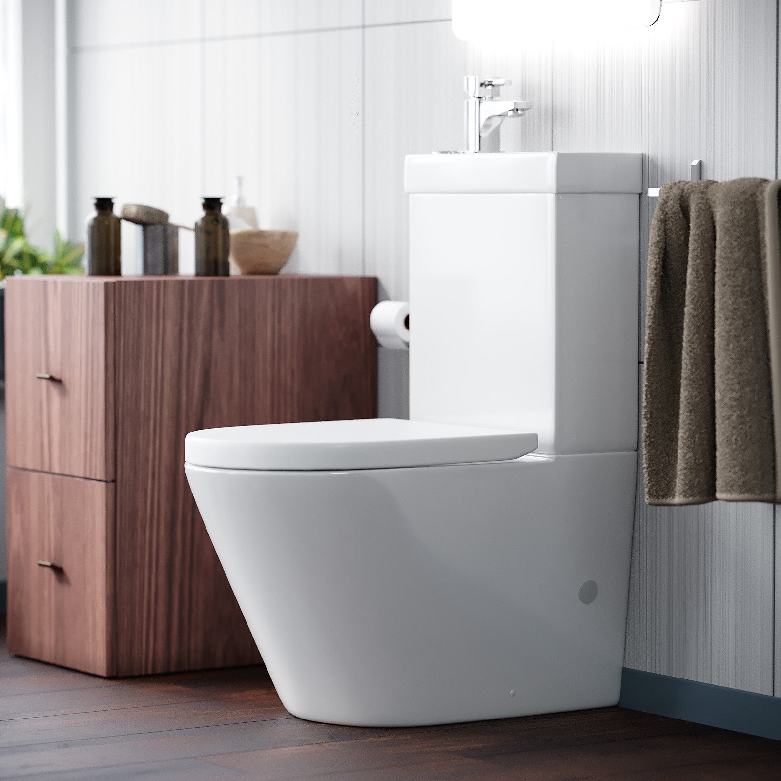 Pilton 2 in 1 Close Coupled Pan. Cistern. Seat & Boston Basin Mono Mixer Tap - Image 4