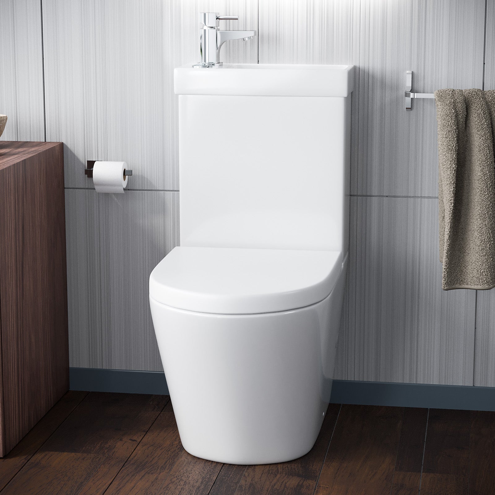 Pilton 2 in 1 Close Coupled Pan. Cistern. Seat & Boston Basin Mono Mixer Tap - Image 3