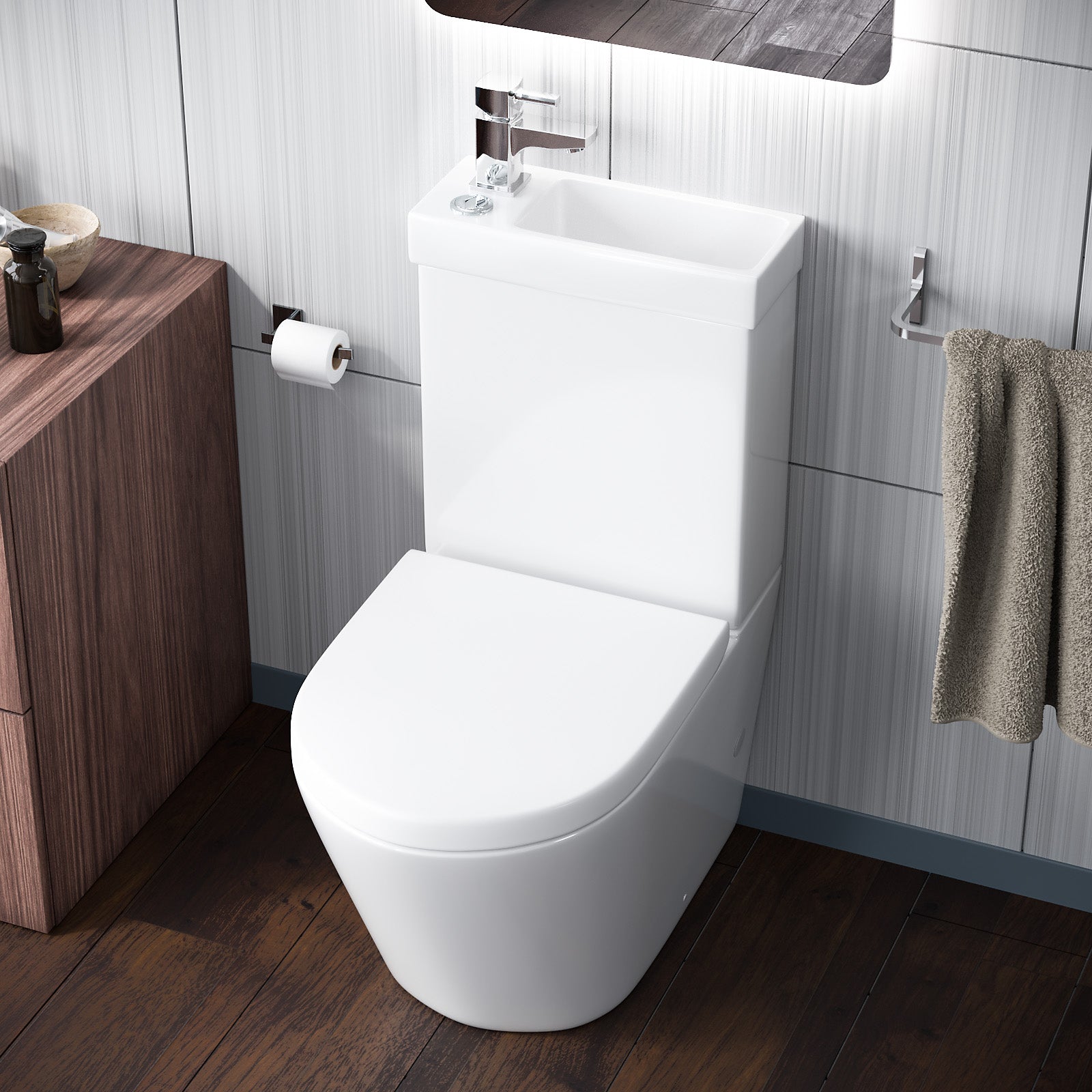 Pilton 2 in 1 Close Coupled Pan. Cistern. Seat & Boston Basin Mono Mixer Tap - Image 2
