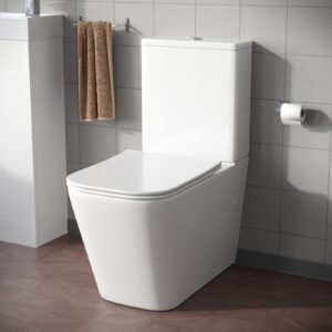 Square Rimless Close Coupled Toilet. Cistern And Soft Close Toilet Seat