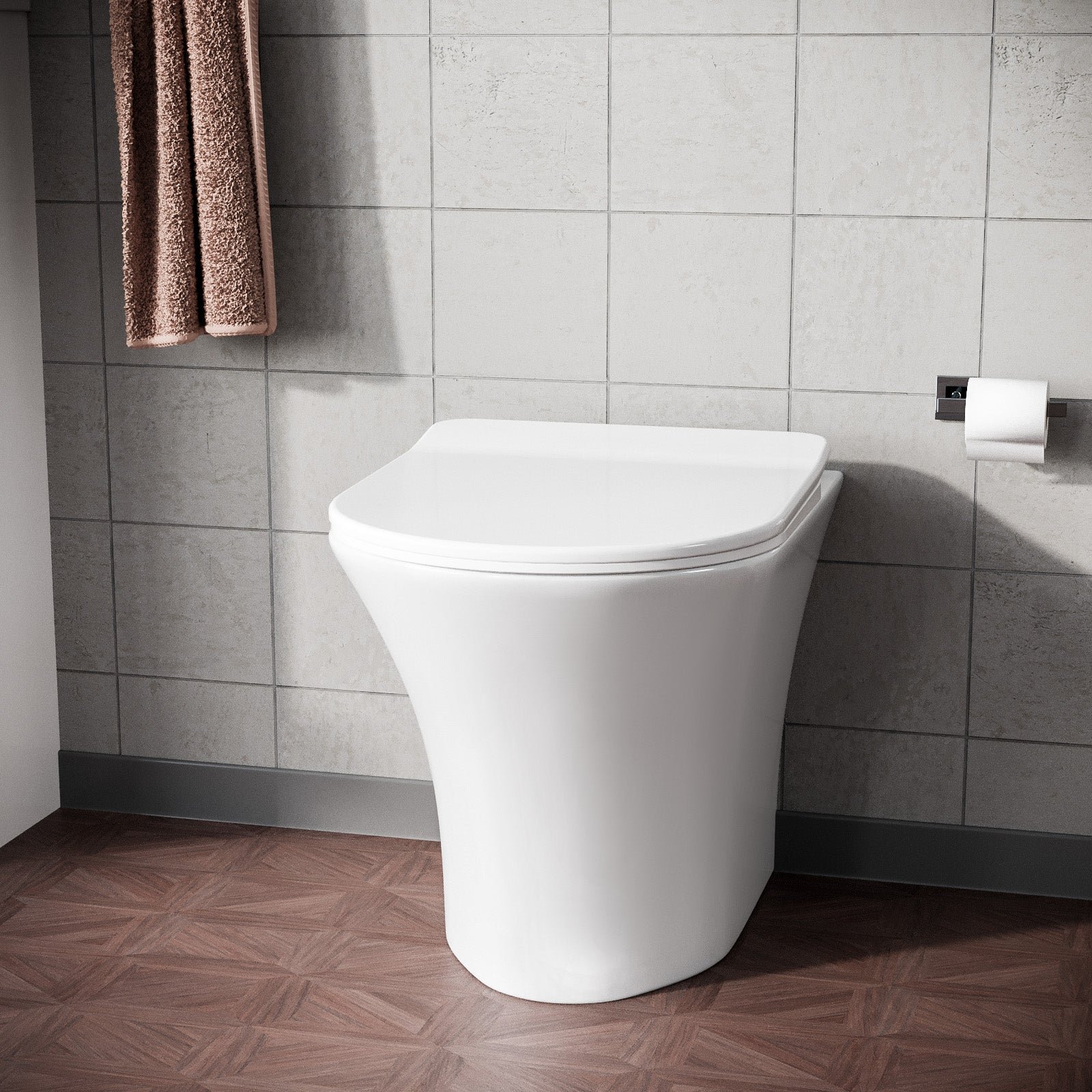 Kelston Modern Bathroom Rimless Back to Wall Toilet with Soft Close Seat White - Image 2