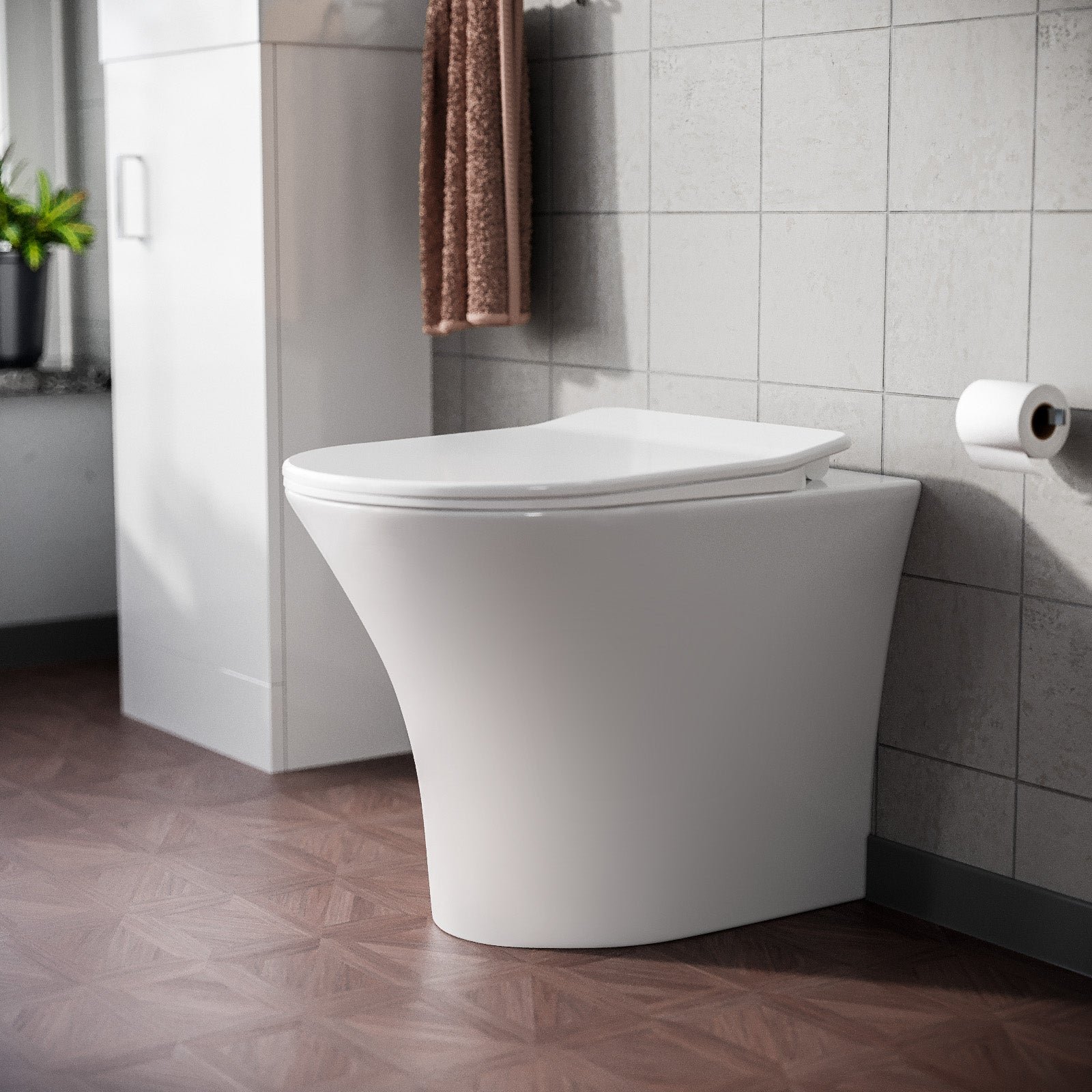 Kelston Modern Bathroom Rimless Back to Wall Toilet with Soft Close Seat White - Image 3